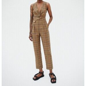 Nanushka Jumpsuit Womens Small Amor Summer Tweed Cut Out Wool Plaid NEW